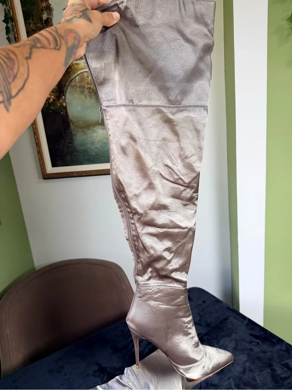Over-the-Knee Stiletto Boots in Light Gray
